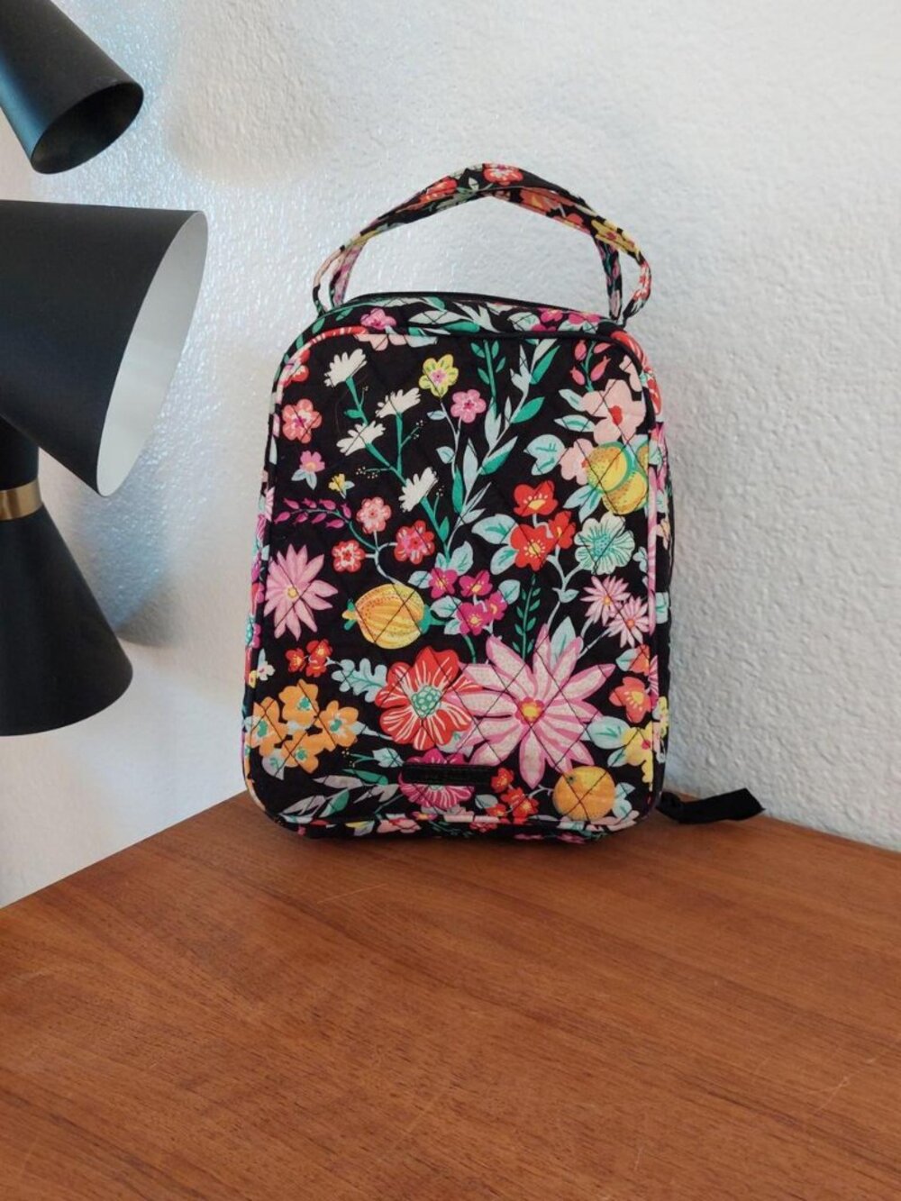 Vera Bradley Hilo Meadows Lunch Bunch Insulated Lunch Box Bag Lemon Floral Black